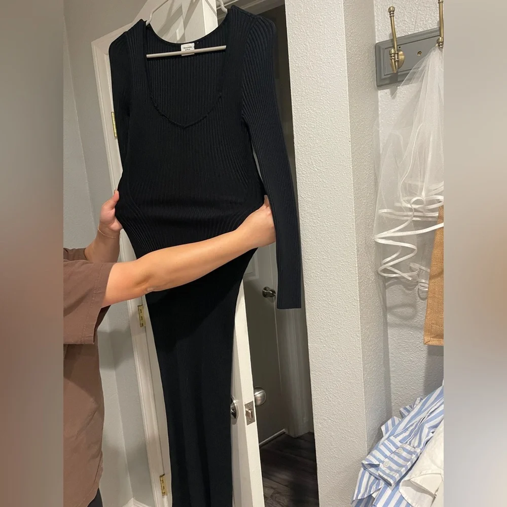 Abercrombie & Fitch Black Ribbed Maxi Stretchy Dress